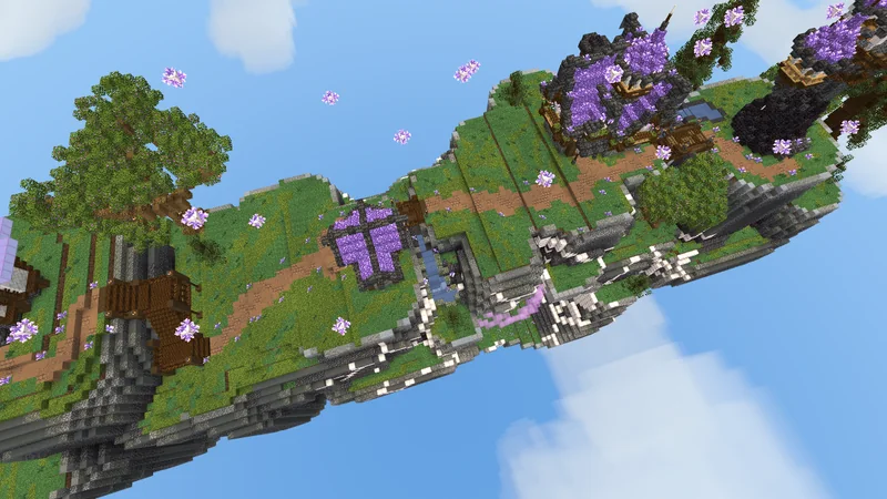 Floating island landscape with amethyst and trees